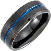 Black & Blue PVD Tungsten 8 mm Grooved Band Size 7.5 - Robson's Jewelers