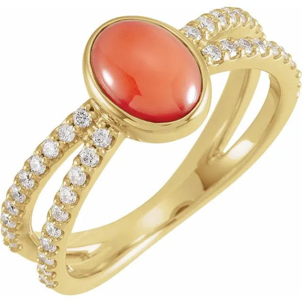 14K Yellow Natural Pink Coral & 3/8 CTW Natural Diamond Ring - Robson's Jewelers