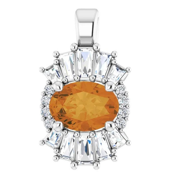 14K White Natural Citrine & 1/3 CTW Natural Diamond Pendant - Robson's Jewelers