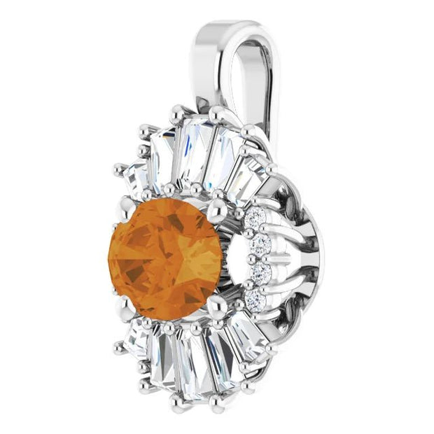 14K White Natural Citrine & 1/3 CTW Natural Diamond Pendant - Robson's Jewelers