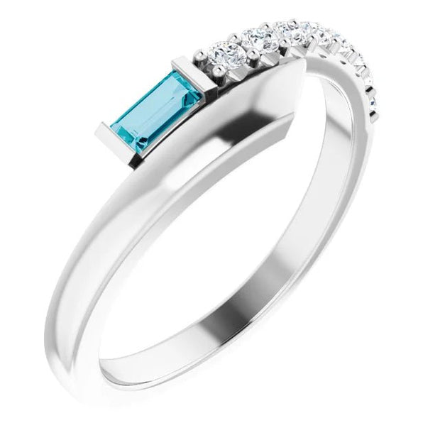 14K White Natural London Blue Topaz & 1/6 CTW Natural Diamond Bypass Ring - Robson's Jewelers