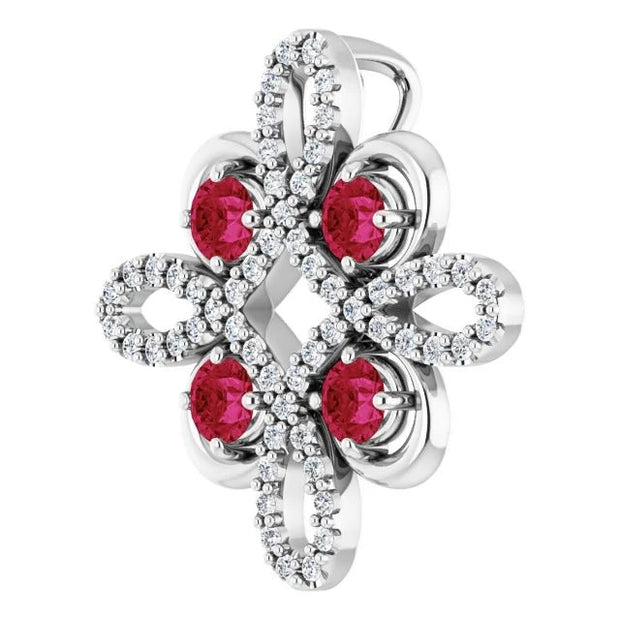 14K White Natural Ruby & 1/6 CTW Natural Diamond Clover Pendant - Robson's Jewelers
