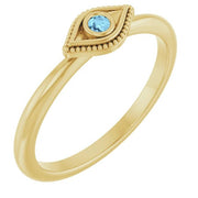 14K Yellow Natural Aquamarine Stackable Evil Eye Ring - Robson's Jewelers