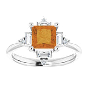 14K White Natural Citrine & 1/4 CTW Natural Diamond Geometric Ring - Robson's Jewelers