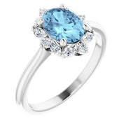14K White Natural Aquamarine & 1/3 CTW Natural Diamond Halo-Style Ring - Robson's Jewelers