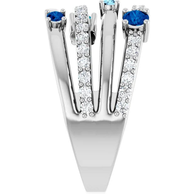 14K White Natural Blue Multi-Gemstone & 1/2 CTW Natural Diamond Ring - Robson's Jewelers