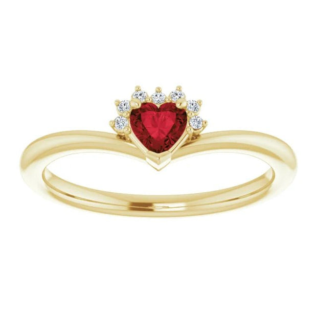 14K Yellow Natural Mozambique Garnet & .03 CTW Natural Diamond Heart Rring - Robson's Jewelers