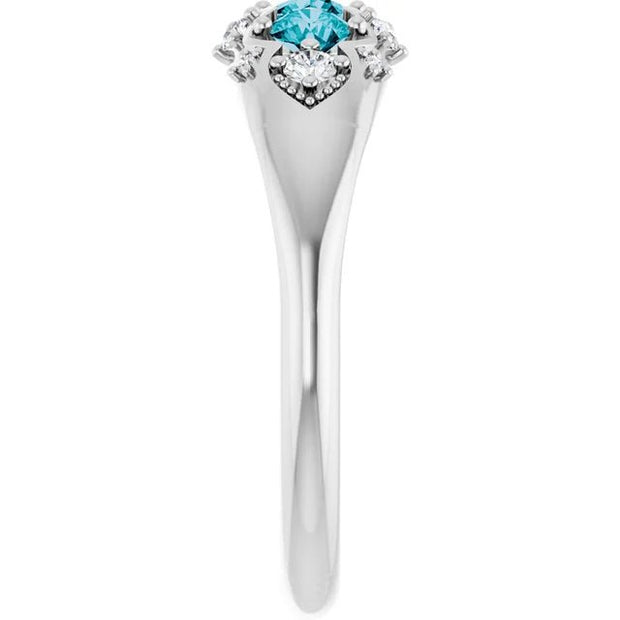 14K White Natural London Blue Topaz & 1/8 CTW Natural Diamond Three-Stone Ring - Robson's Jewelers