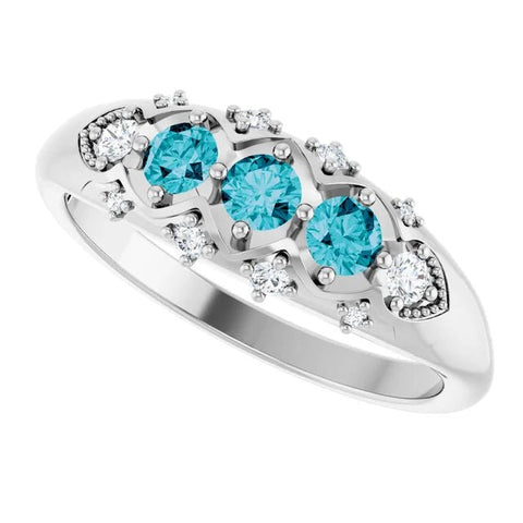 14K White Natural London Blue Topaz & 1/8 CTW Natural Diamond Three-Stone Ring - Robson's Jewelers