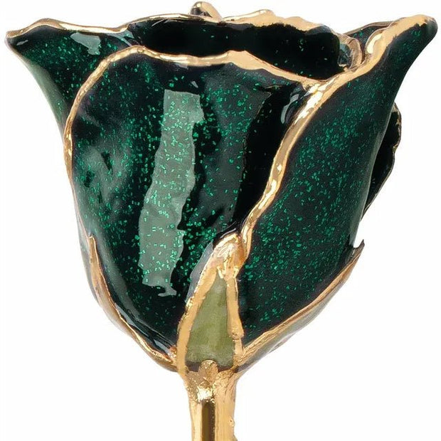 Lacquered Sparkle Emerald Colored Rose with Gold Trim - Robson's Jewelers