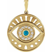 14K Yellow Natural Turquoise & 1/6 CTW Natural Diamond Evil Eye Pendant - Robson's Jewelers