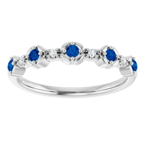14K White Natural Blue Sapphire & .04 CTW Natural Diamond Stackable Ring - Robson's Jewelers