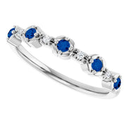 14K White Natural Blue Sapphire & .04 CTW Natural Diamond Stackable Ring - Robson's Jewelers