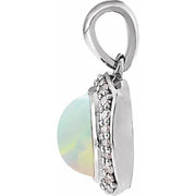 14K White Natural White Ethiopian Opal & 1/8 CTW Natural Diamond Halo-Style Pendant - Robson's Jewelers