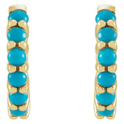 14K Yellow 12.2 mm Natural Turquoise Huggie Hoop Earrings - Robson's Jewelers