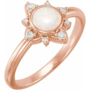 14K Rose Natural White Opal & 1/10 CTW Natural Diamond Halo-Style Ring - Robson's Jewelers
