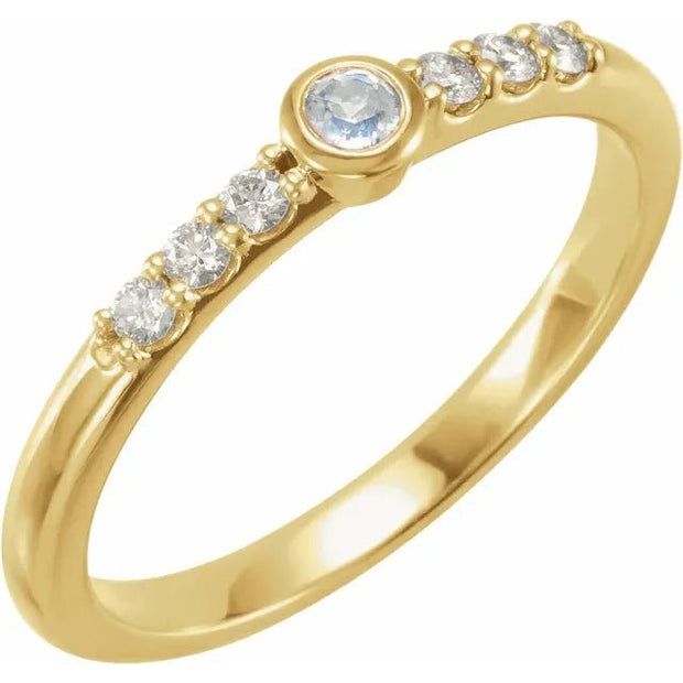 14K Yellow Natural Blue Sheen Moonstone & 1/6 CTW Natural Diamond Stackable Ring - Robson's Jewelers