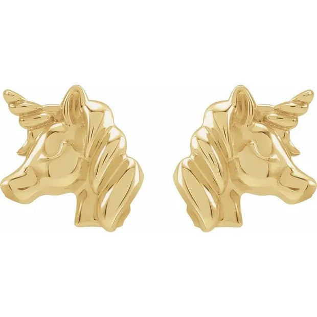 14K Yellow Youth Unicorn Earrings - Robson's Jewelers