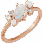 14K Rose Natural Rainbow Moonstone & Multi-Gemstone Scattered Cabochon Ring - Robson's Jewelers
