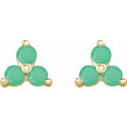 14K Yellow Natural Chrysoprase Three Stone Earrings - Robson's Jewelers