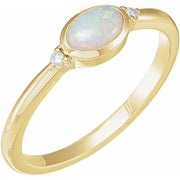 14K Yellow Natural White Ethiopian Opal & .03 CTW Natural Diamond Ring - Robson's Jewelers