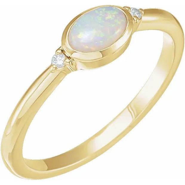 14K Yellow Natural White Ethiopian Opal & .03 CTW Natural Diamond Ring - Robson's Jewelers