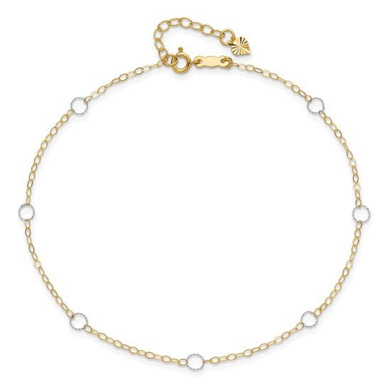 14k Two-Tone Circle 9in Plus 1in ext Anklet - Robson's Jewelers