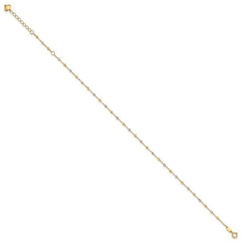14K Two-tone Polished and Diamond-cut Beads 10in Plus 1in ext. Anklet - Robson's Jewelers