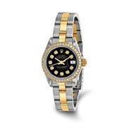 Pre-owned Independently Certified Rolex Steel/18ky Lady Diamond Black Watch - Robson's Jewelers