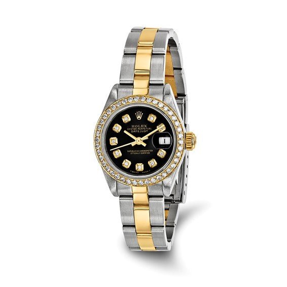 Pre-owned Independently Certified Rolex Steel/18ky Lady Diamond Black Watch - Robson's Jewelers