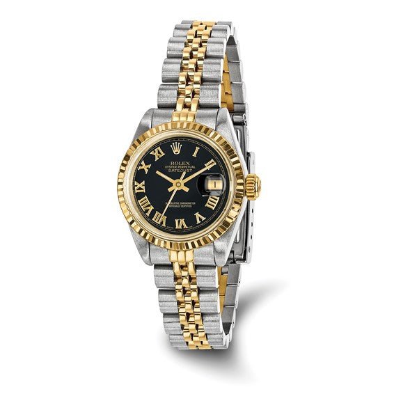 Pre-owned Independently Certified Rolex Steel/18ky Lady Blk Datejust Watch - Robson's Jewelers