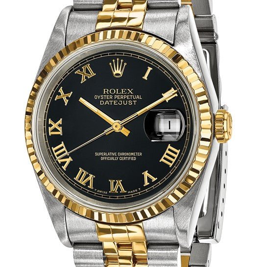 Pre-owned Independently Certified Rolex Steel/18ky Mens Blk Datejust Watch - Robson's Jewelers