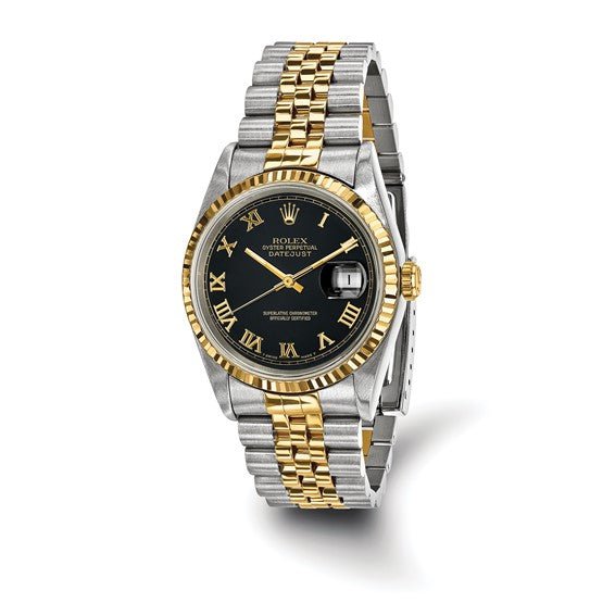 Pre-owned Independently Certified Rolex Steel/18ky Mens Blk Datejust Watch - Robson's Jewelers