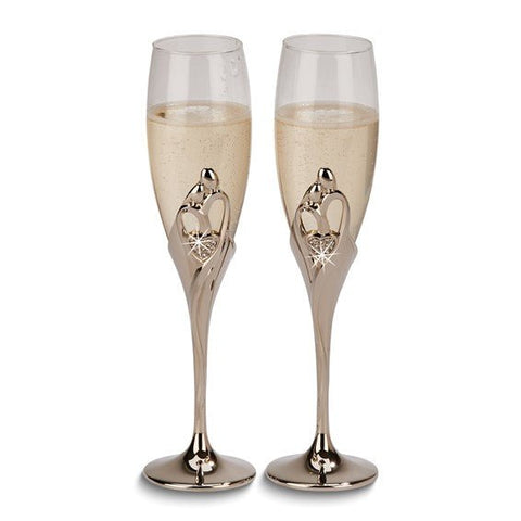 Pair Nickel-plated Embrace with Crystal Heart Toasting Flutes - Robson's Jewelers