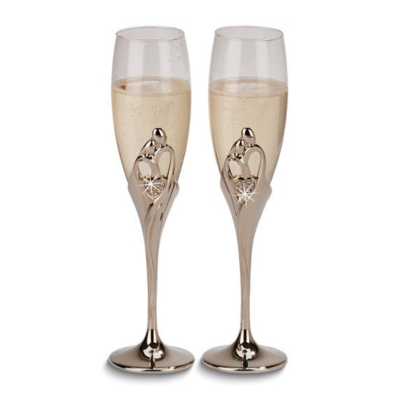 Pair Nickel-plated Embrace with Crystal Heart Toasting Flutes - Robson's Jewelers
