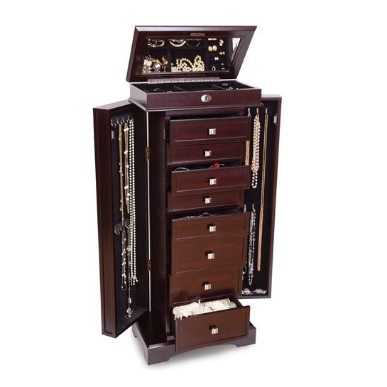 Olympia Dark Walnut Finish Wood Composite 7-drawer with Locking Top Jewelry Armoire - Robson's Jewelers