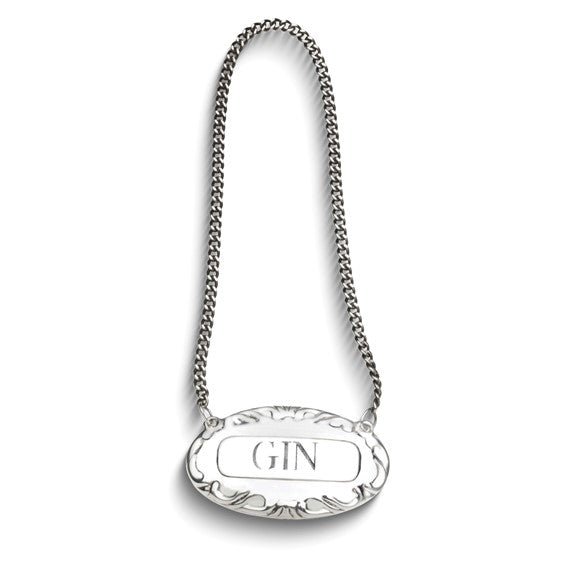 Empire Sterling Silver Gin Liquor Label with 8 inch Chain - Robson's Jewelers