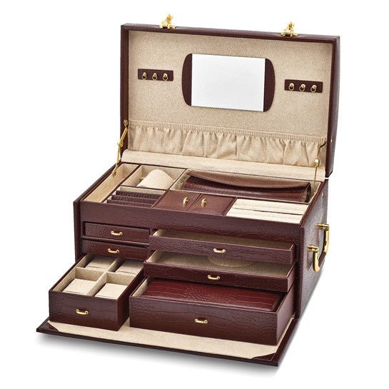 Leather with Mirror Ultra-Suede Lined 6-Drawer Large Jewelry Case with Removable Jewelry Wallet and Travel Case