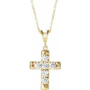 14K Yellow 3/4 CTW Natural Diamond French-Set Cross 16-18" Necklace - Robson's Jewelers