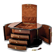 High Gloss Oak Burl Veneer with Mapa Veneer 2-drawer with Swing-out Sides Locking Wooden Jewelry Box - Robson's Jewelers