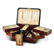 Gloss Bubinga Veneer with Mapa Burl and Scrolled Inlay Swing-out Trays Locking Wooden Jewelry Chest - Robson's Jewelers