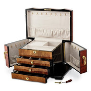 High Gloss Bubinga Veneer with Elm Burl Inlay 3-drawer with Swing-out Sides Locking Wooden Jewelry Box - Robson's Jewelers