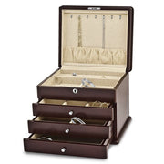 Mahogany Finish Poplar Veneer 3-drawer with Hidden Storage Locking Wooden Jewelry Chest - Robson's Jewelers
