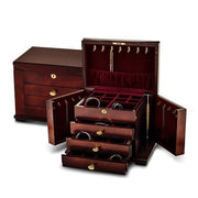 Cherry Finish Poplar Veneer 3-drawer with Swing-out Sides Locking Wooden Jewelry Chest - Robson's Jewelers
