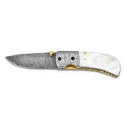 Luxury Giftware Damascus Steel 256 Layer Folding Blade Mother of Pearl Handle Knife  - Robson's Jewelers