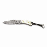 256 Layer Folding Blade Mother of Pearl Handle Knife with Leather Sheath and Wooden Gift Box - Robson's Jewelers