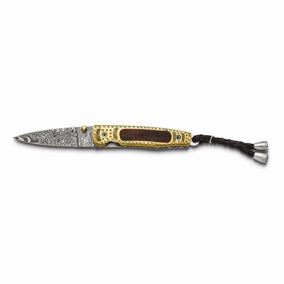 Luxury Giftware Damascus Steel 256 Layer Folding Blade Wood Inlay and Brass Sheath and Wooden Gift Box - Robson's Jewelers