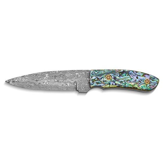 256 Layer Fixed Blade Abalone Shell Handle Knife with Leather Sheath and Gift Box - Robson's Jewelers