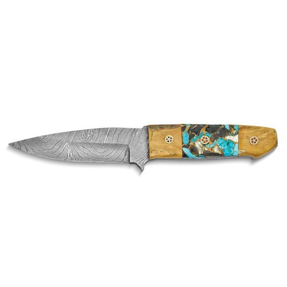 Abalone/Compressed Bronze/Turquiose/Obsidian Handle with Leather Sheath and Wooden Gift Box - Robson's Jewelers