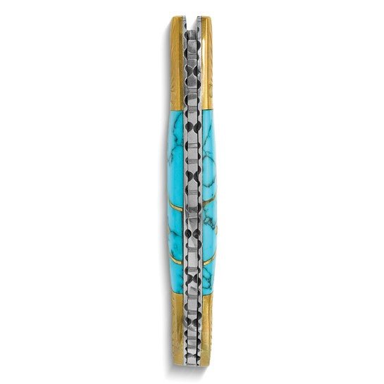256 Layer Folding Blade Compressed Turquoise and Stone Handle  and Wooden Gift Box - Robson's Jewelers